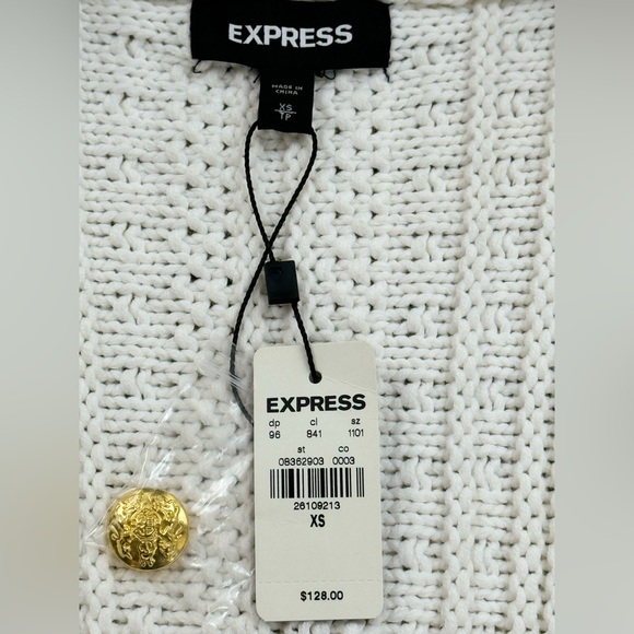Express Women's Heavy Knit Button Sweater with Pockets, White, Size XS - Picture 13 of 14